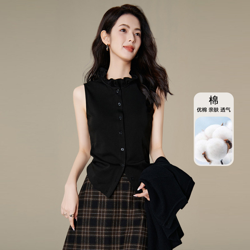晚白2026年春新款时尚立领棉料上衣亲肤舒适叠穿打底无袖衬衫女,女装/女士精品,蕾丝衫/雪纺衫,淘宝优惠券,粉丝福利购,淘宝优惠卷