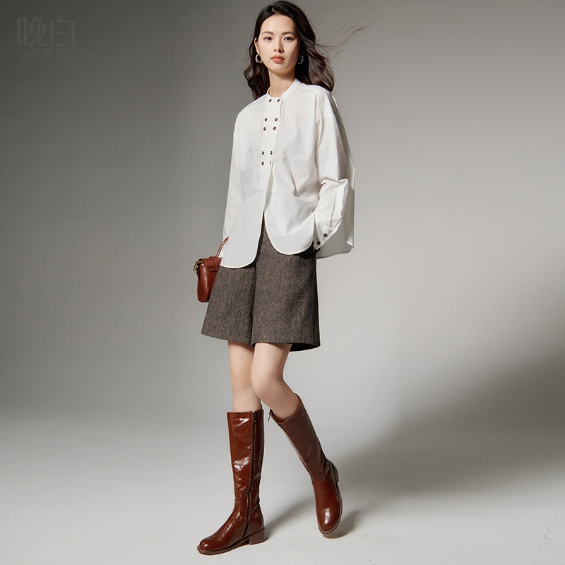 晚白纯色全棉亲肤减龄衬衫