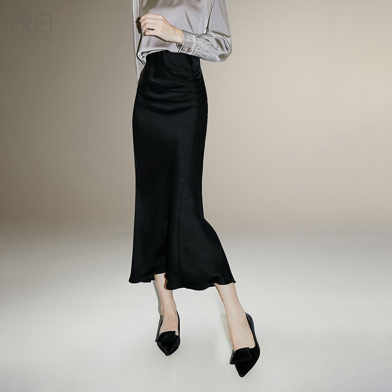 晚白2026年春新款时尚轻熟风纯色半裙高腰修身缎面垂顺直筒长裙,女装/女士精品,半身裙,淘宝优惠券,粉丝福利购,淘宝优惠卷