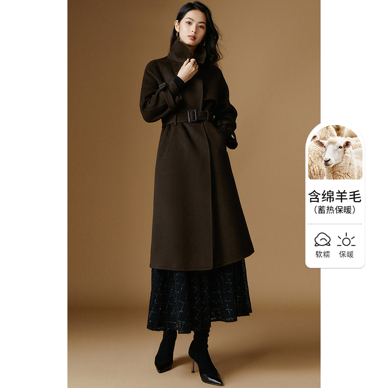 晚白2025春装新款翻驳领气质减龄高级感通勤双面呢长款羊毛大衣女