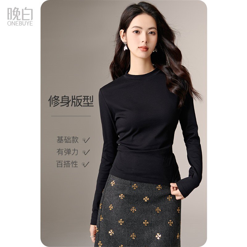 晚白2026年春新款经典简约棉料打底衫修身显瘦舒适百搭T恤衫女