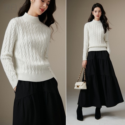 晚白高领柔软温柔针织衫女