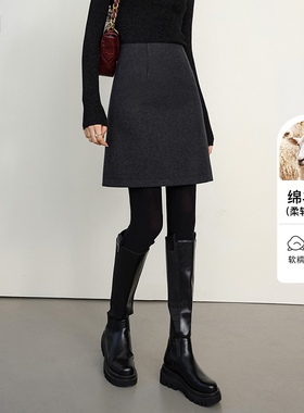 晚白2025秋冬新款气质小个子包臀裙羊毛半裙毛呢短裙半身裙女裙子