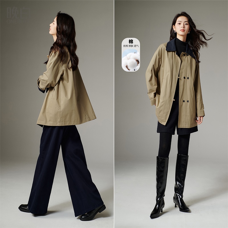 翻领棉料拼色减龄外套