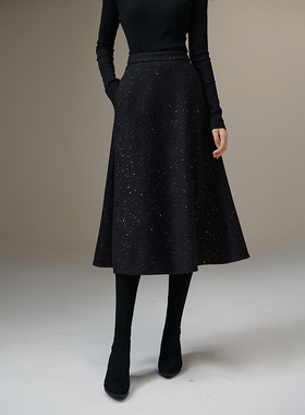 晚白2025秋冬新款时髦洋气亮闪闪裙子短裙气质连衣裙半身裙女外套