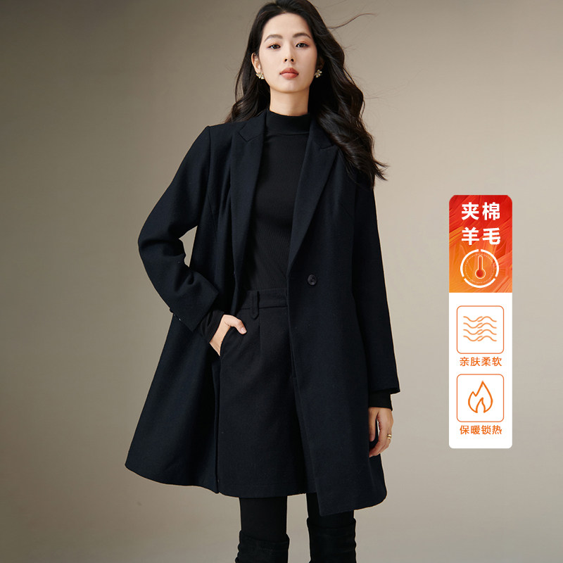 晚白2025年冬新款气质戗驳领西装经典简约中长加厚羊毛外套女,女装/女士精品,毛呢外套,淘宝优惠券,粉丝福利购,淘宝优惠卷