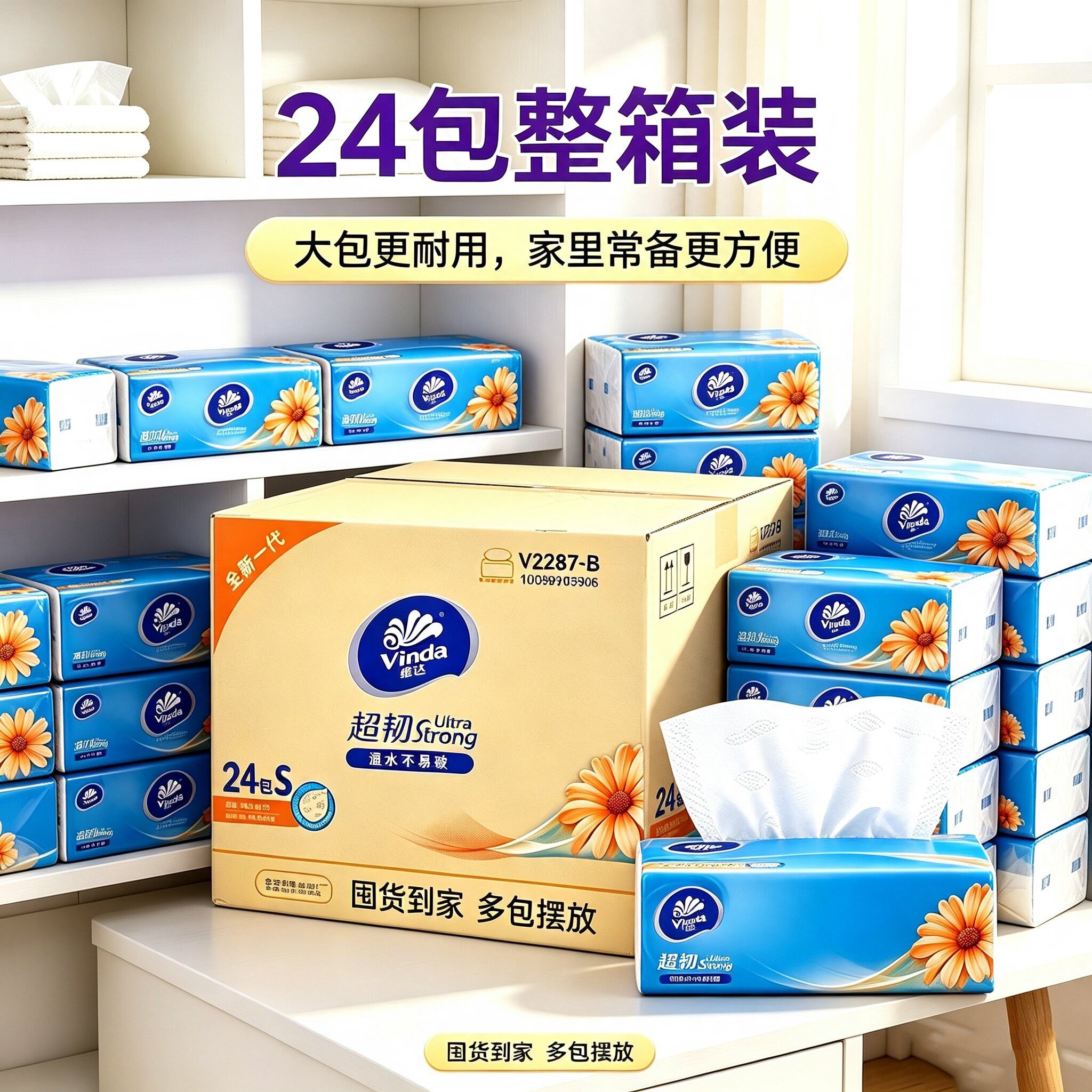 维达超韧抽纸家用实惠装整箱纸巾
