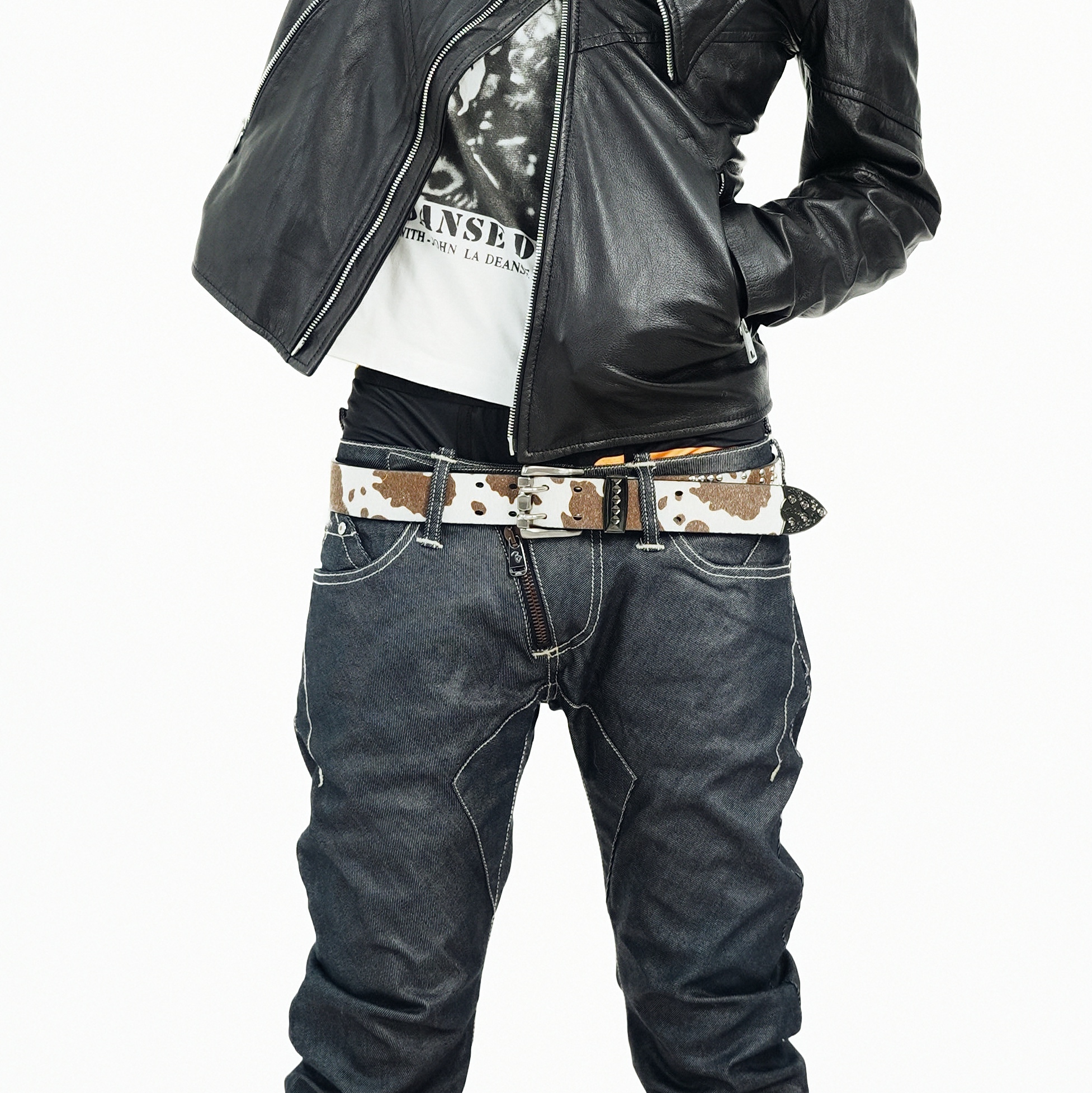 PunkFK奶牛皮带马毛PU皮腰带