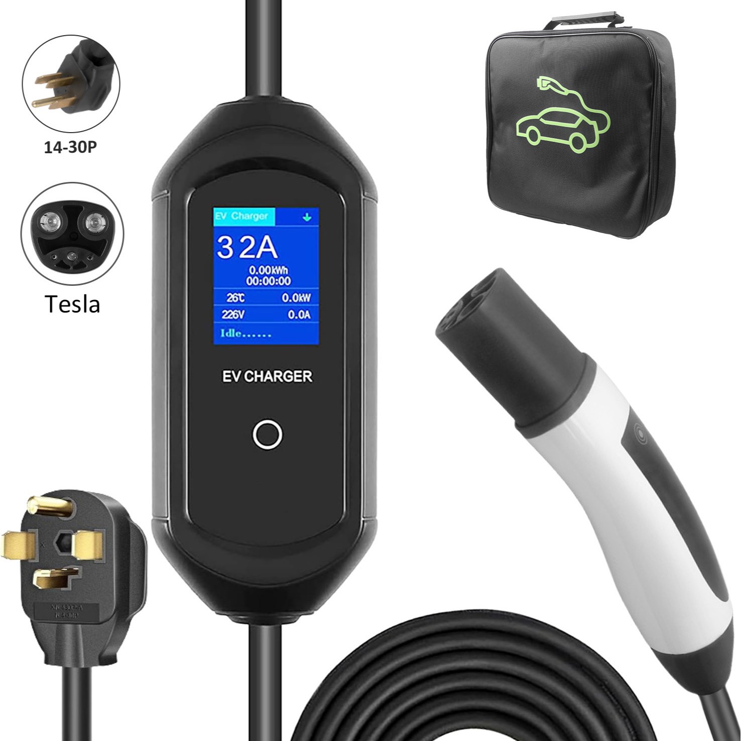 NACS特斯拉便携式充电枪新能源汽车交流充电枪大屏幕多功率充电器