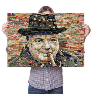 丘吉尔抽雪茄画像海报休息室装饰画书房挂画爵士酒吧咖啡屋墙贴画