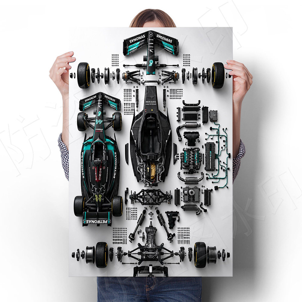 F1赛车海报奔驰跑车W16世界一级方程式豪车挂画寝室装饰画墙贴画