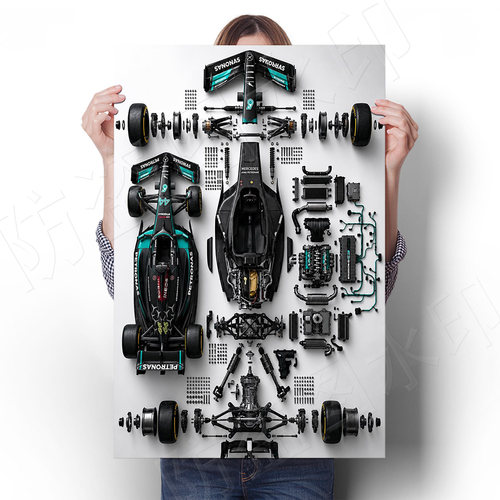 F1赛车海报奔驰跑车W16世界一级方程式豪车挂画寝室装饰画墙贴画