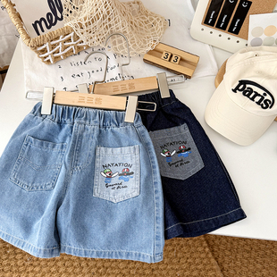 两色牛仔短裤 女宝宝软牛仔中裤 儿童夏季 男童休闲五分裤 25年新款