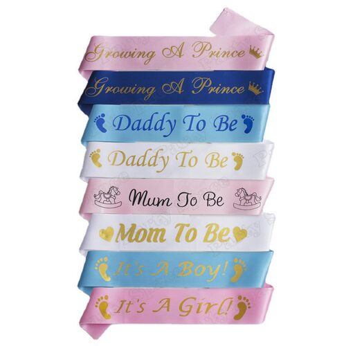Baby Shower迎婴派对Daddy to Be  Mummy to be 礼仪带色丁布绶带