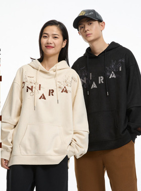 ONIARAI/鬼洗24秋花卉刺绣仿麂皮假两件连帽男女款卫衣  B240141