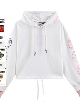 oniarai鬼洗春季鬼洗印花女士双袖连帽套头卫衣 B240037