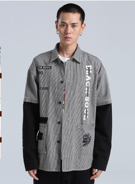 oniarai鬼洗秋季夜光字母印花男士宽版长袖衬衫 B140003