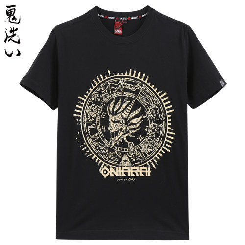 ONIARAI黑金鬼头印花圆领短袖T恤