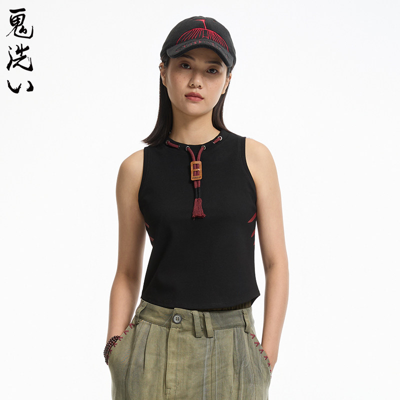 ONIARAI/鬼洗黑标秋冬新石器时代古鸟图紧身女款小背心 A840005