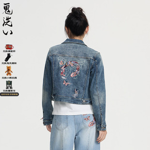 化蝶福蛇绣花牛仔夹克潮 N340211 鬼洗25春夏泥棒蓝女款 ONIARAI