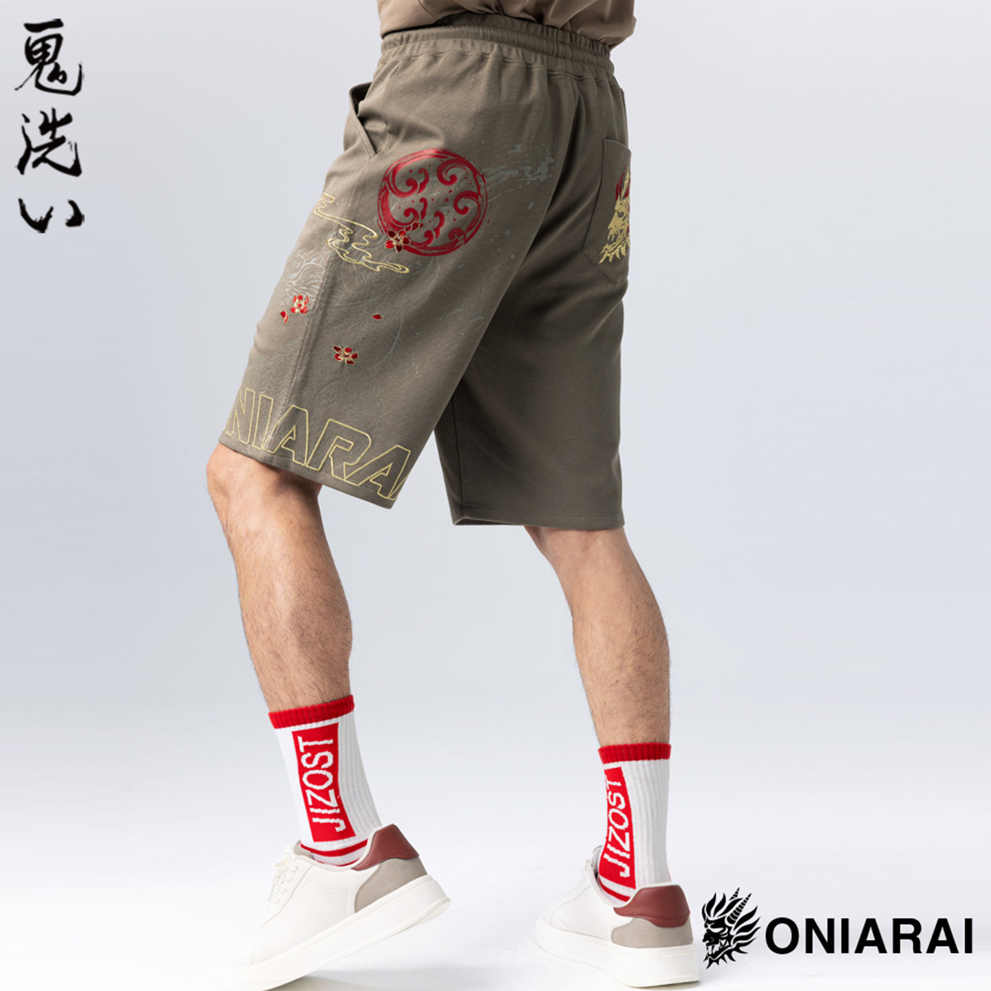 ONIARAI/鬼洗26夏季新品鬼洗镫瓦蟠龙针织休闲宽松短裤男 26B0558