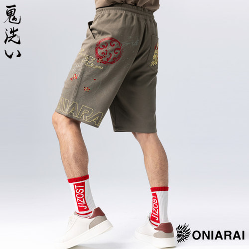 ONIARAI/鬼洗26夏季新品鬼洗镫瓦蟠龙针织休闲宽松短裤男 26B0558
