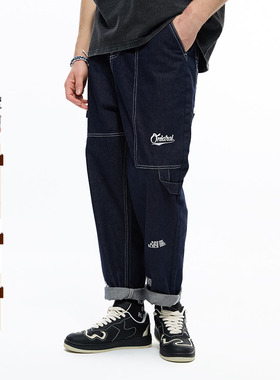 ONIARAI/鬼洗秋冬多口袋宽松中性男式拼接休闲牛仔长裤 23B4426