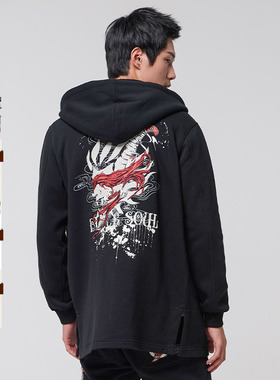 oniarai鬼洗冬季潮流刺绣潮流连帽外套潮牌武士开衫卫衣男B34396