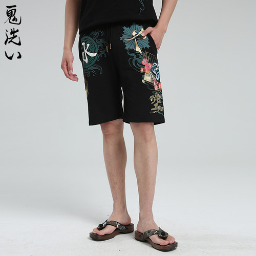 ONIARAI21ss泥棒蓝绣花五分裤