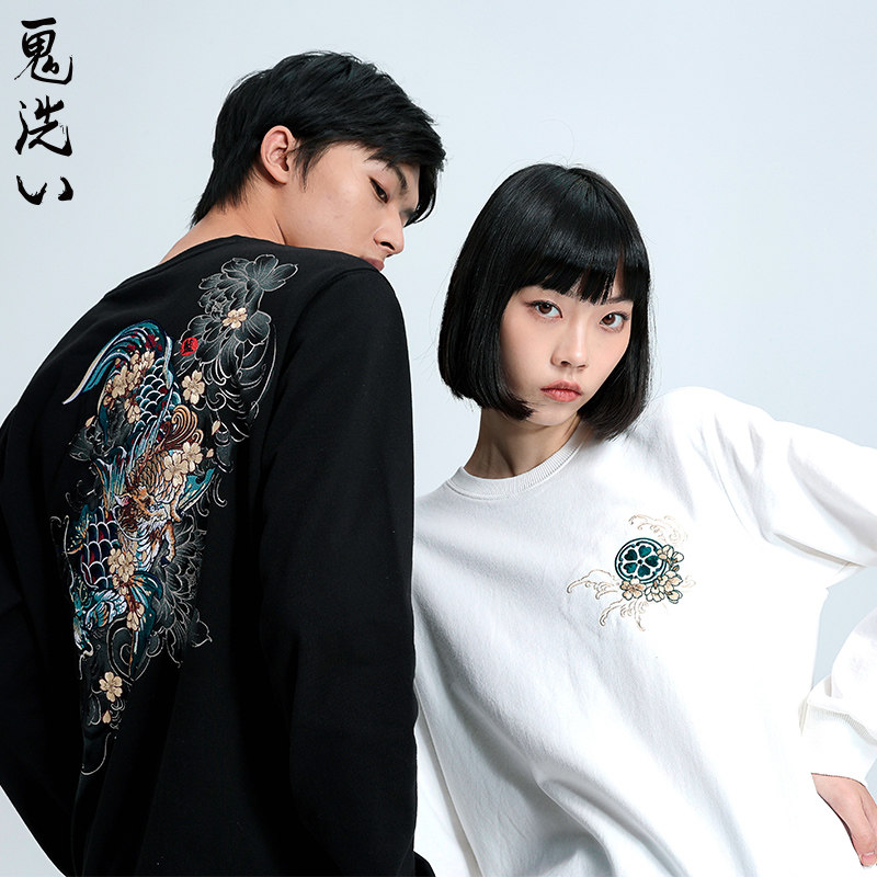 ONIARAI/鬼洗鬼洗SS泥棒蓝花麒鲤绣花圆领卫衣男女款 23NOB50