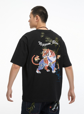 ONIARAI/鬼洗24秋冬泥棒蓝虎贵有鱼重工刺绣宽松男式短袖 24NOB46