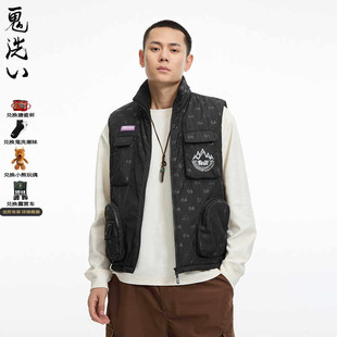 马甲 B340191 鬼洗24秋冬鬼洗多口袋反光印老花棉服男式 ONIARAI