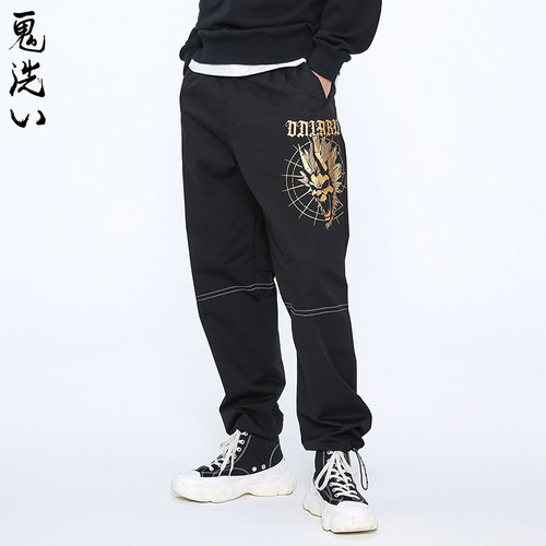 鬼洗烫金鬼头印花男士休闲长裤