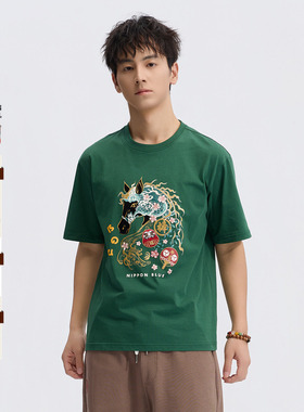 ONIARAI/鬼洗26春季棒系列马年趣味达摩樱花填充短袖T恤男N840295