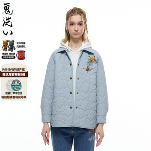 棉服N340168 女衬衫 ONIARAI 鬼洗秋冬泥棒蓝饰签蝴蝶绣花刺绣薄款