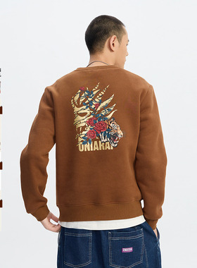 ONIARAI/鬼洗25秋冬鬼洗玫瑰老虎金色加绒套头卫衣男式 B25U201