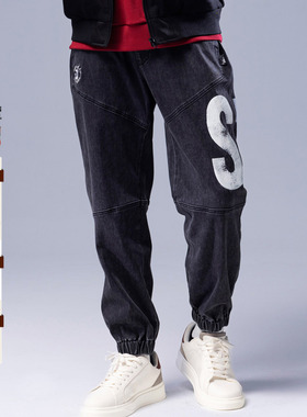 ONIARAI/鬼洗25秋冬地藏小王四面弹文字绣印缩口牛仔裤男 25J4592