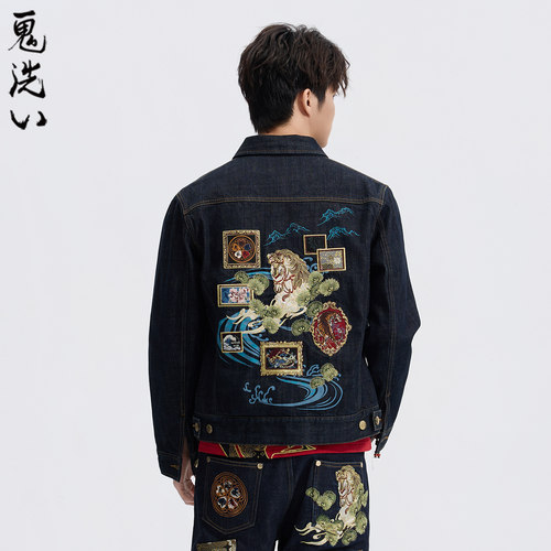 ONIARAI/鬼洗26春季新品泥棒蓝马画框艺术精绣牛仔夹克男 N340247