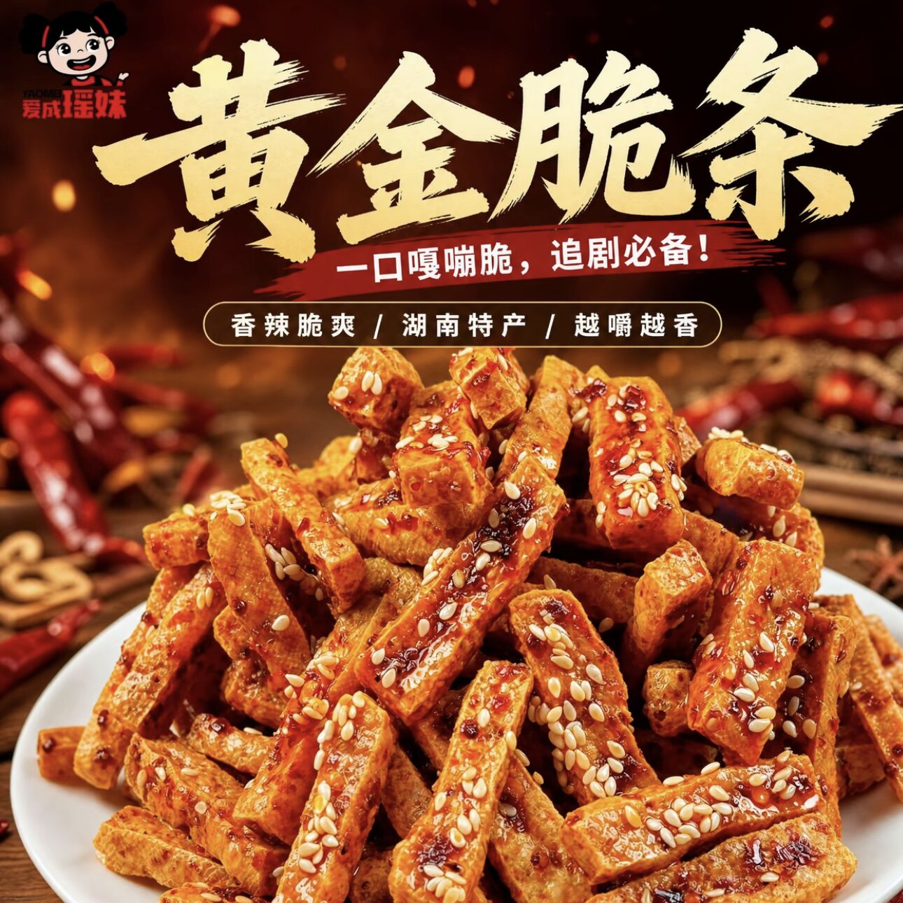 瑶妹黄金脆条湖南特产手工麻辣酥脆豆腐干办公室休闲零食解馋小吃