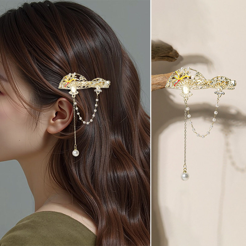 新中式珍珠流苏发夹女扇形玫瑰花刘海夹侧边夹头发饰品送女友礼物,饰品/流行首饰/时尚饰品新,发饰,淘宝优惠券,粉丝福利购,淘宝优惠卷