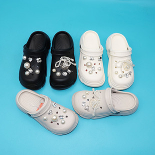 休闲凉拖鞋 丰润家12 87珠珠亮钻厚底6CM女士沙滩洞洞鞋