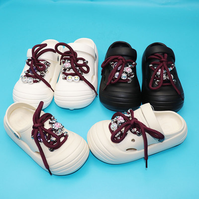 好好佳女鞋带包头EVA踩屎感夏季花园洞洞鞋凉拖鞋爱心熊休闲学生