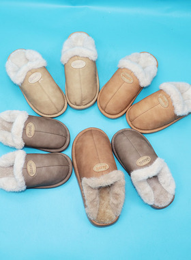 高氏路冬季粘胶男女棉拖鞋居家圆标人造皮地板棉拖鞋