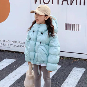 韩版儿童泡芙面包羽绒服女童宝宝中大童短款冬季连帽保暖加厚外套