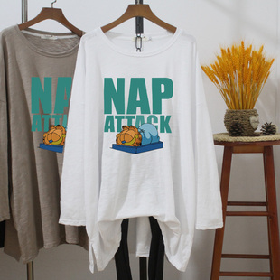 春秋长袖 欧美胖mm大码 女装 宽松200斤纯棉中长款 潮 t恤女2024年新款