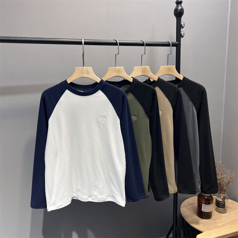 捡漏福利！虎头刺绣！秋冬男士撞色插肩袖德绒保暖长袖T恤打底衫