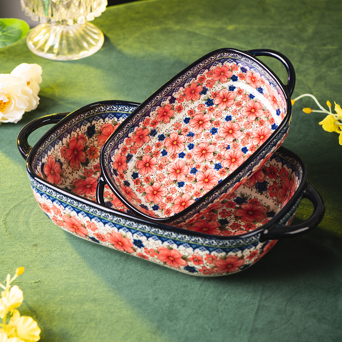 双耳盘陶瓷烤盘餐盘长方形盘子