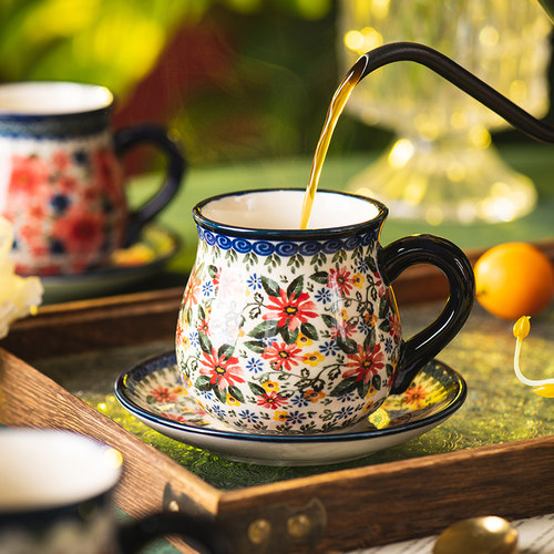 波兰咖啡杯碟复古杯子