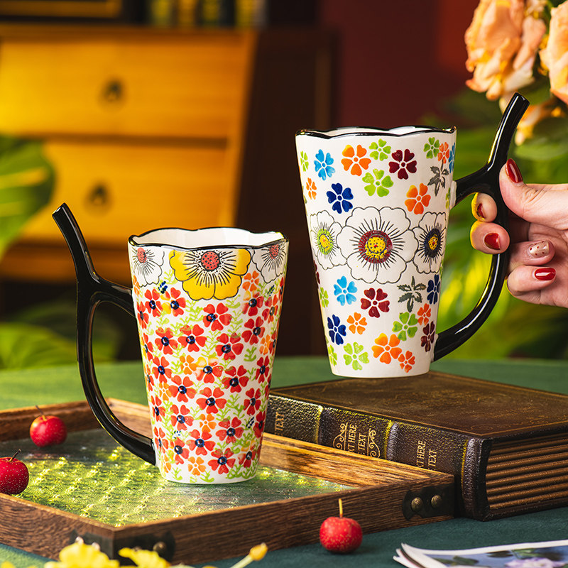 手绘吸管马克杯陶瓷办公室杯子
