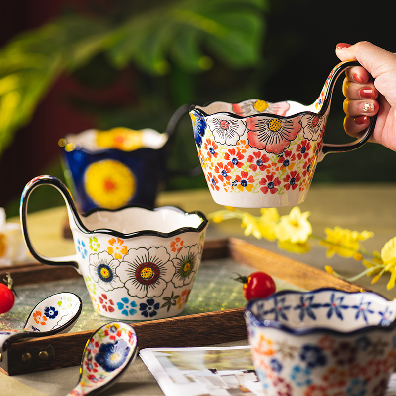 手绘杯子陶瓷水杯家用早餐杯马克杯复古燕麦杯精致情侣咖啡杯茶杯-封面